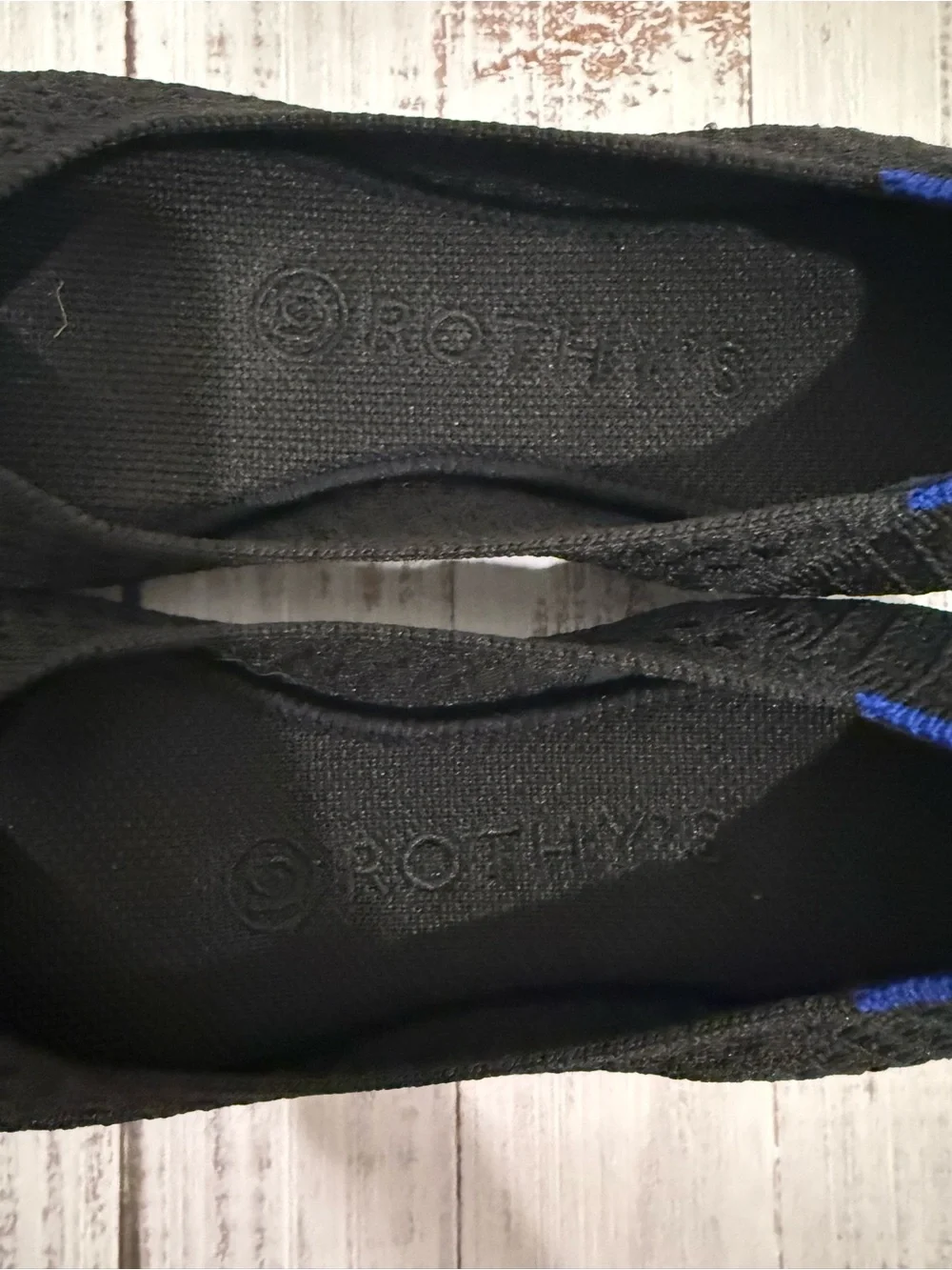 Rothy's Black Knit Flats with Blue Trim